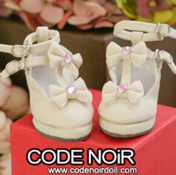 CMS000157 Ivory Suede T-Strap Ribbon Shoes