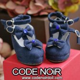 CMS000156 Navy Suede T-Strap Ribbon Shoes