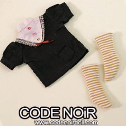 CYD000089 Black Ribbon Blouse & Yellow Ochre Striped Socks Set